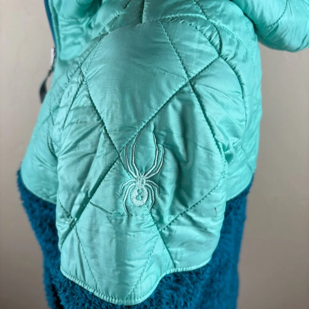Spyder Girls' Park Hoodie Jacket Swell Blue Green Fleece Size Large